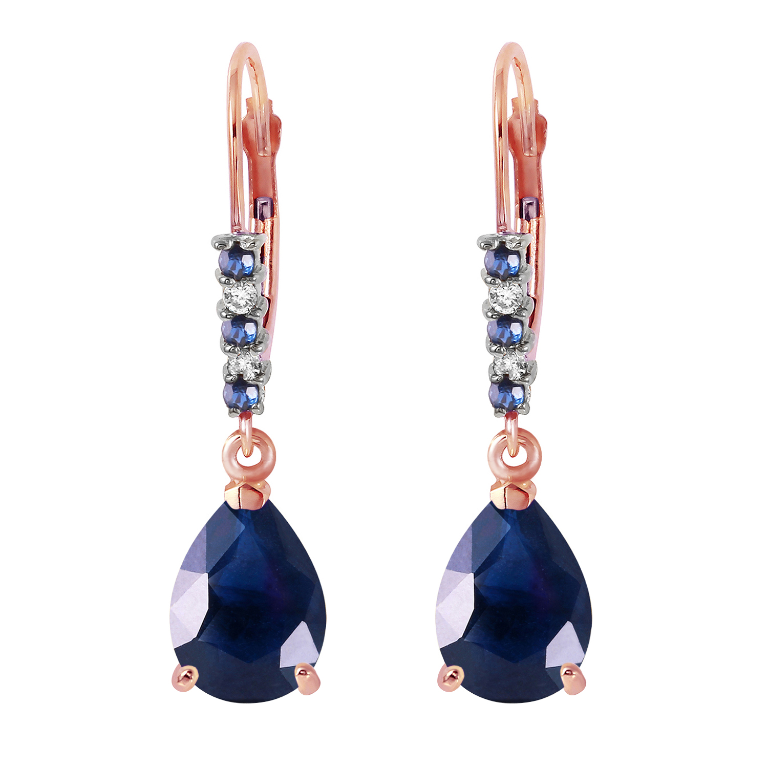 14kGold Lever Back Earrings WNr Diamonds Sapphire Rose Gold 2013$